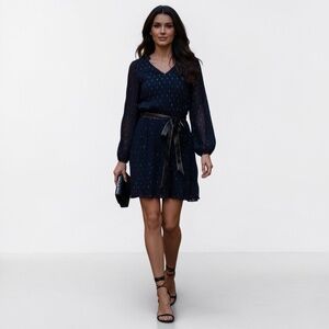 Collective Concepts Dressy Black Gold Sheer Poly Crepe Mini Dress Size L